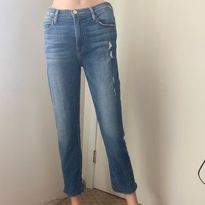 FRAME DENIM high waist straight leg distressed wash jeans Szenicer 27